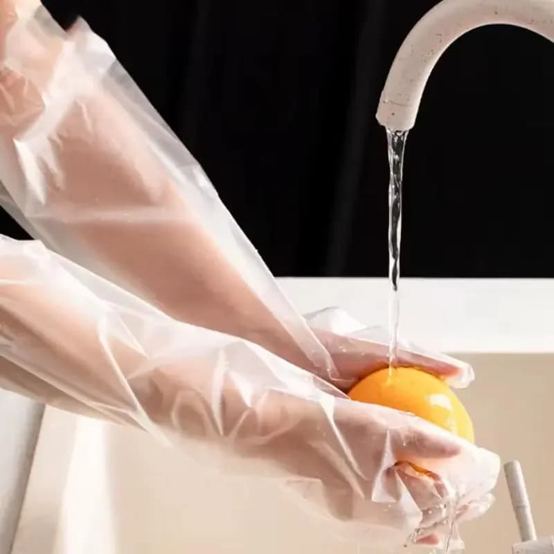 Guanti monouso trasparenti da 10 pezzi, materiale Tpe senza lattice, impermeabili e resistenti agli strappi, ideali per cucina, cottura al forno, sala da pranzo, lavaggio piatti