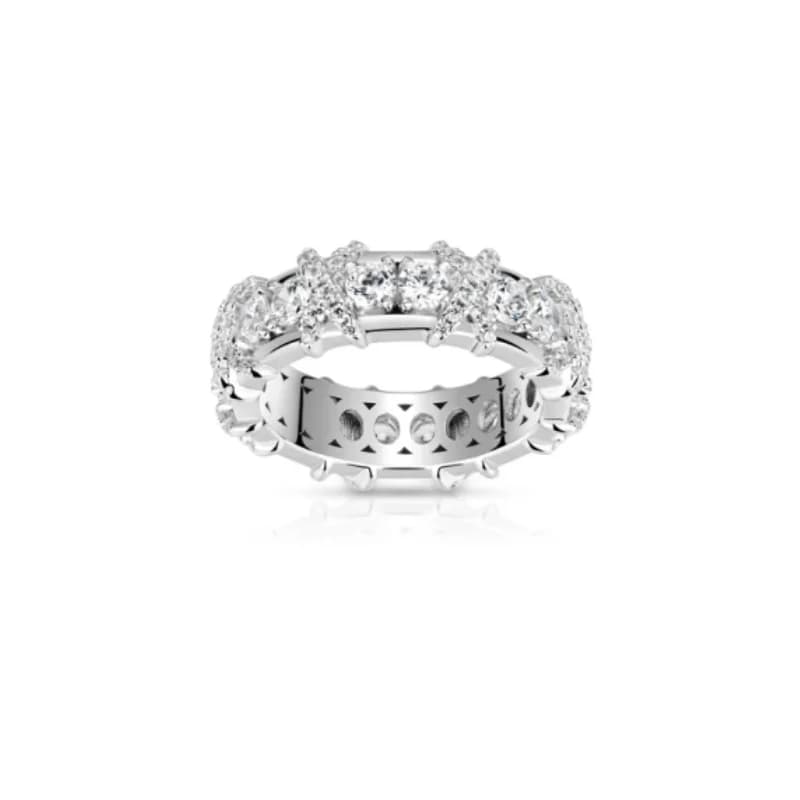 Anello Bellux in Argento 925 con Zircone Sintetico, Diamante Bianco Rotondo, Design a X con Diamanti, Anello di Lusso Leggero e Versatile per Donne
