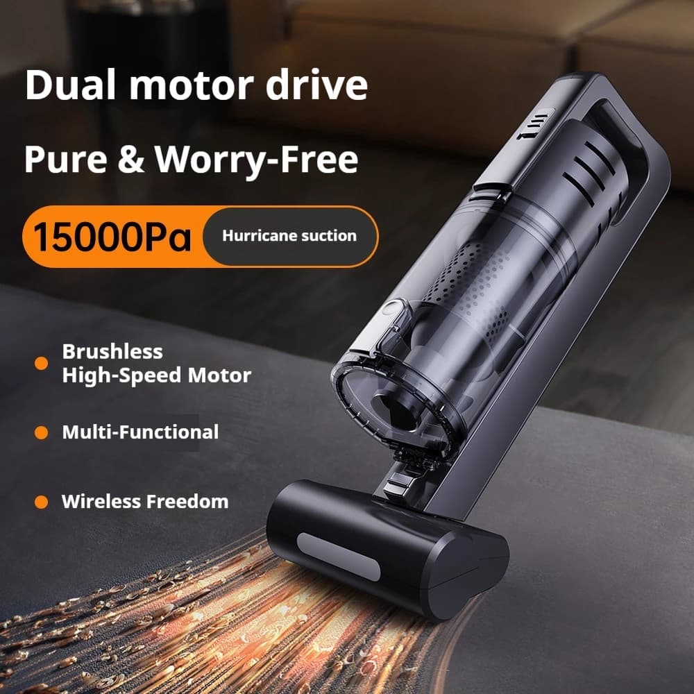 Aspirapolvere portatile per auto, doppio motore senza spazzole, 15000Pa, senza fili, 6000mAh, 4 velocità regolabili, multifunzionale, per uso domestico e in auto