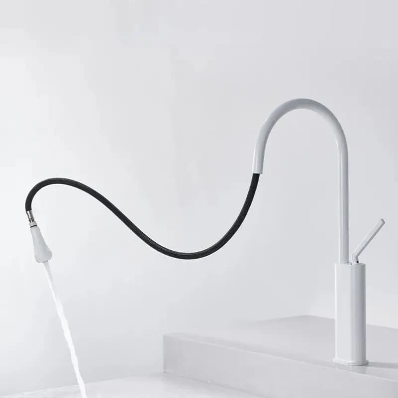 Rubinetto da cucina estraibile bianco/nero, miscelatore acqua calda e fredda da piano, con testina spray orientabile a 360°