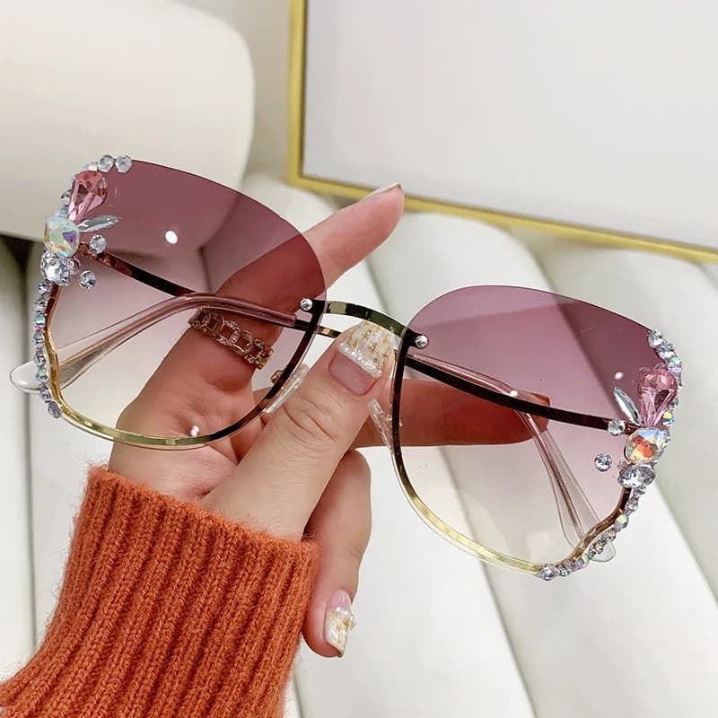 Shang rhinestone sunglasses women's frameless trimmed thin sunglasses advanced line glasses