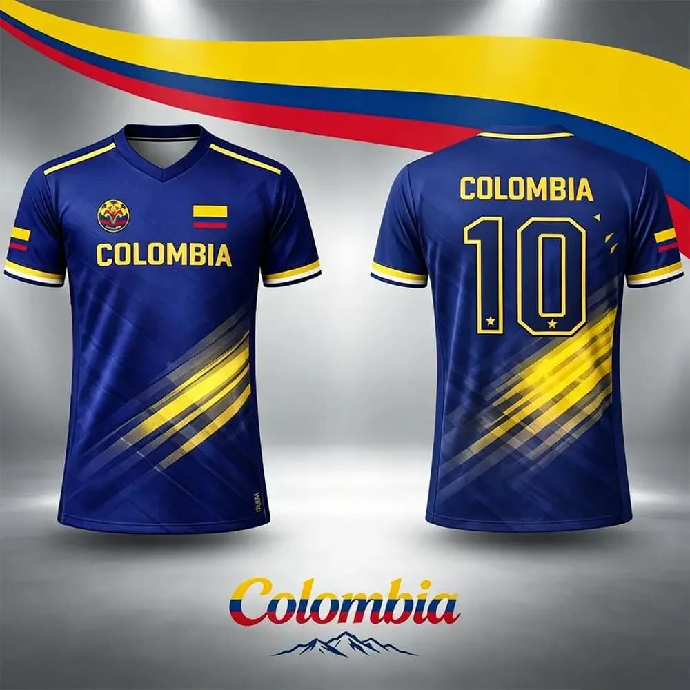 Maglia con Bandiera Colombiana Stampata in 3D, Top Estivo Traspirante per Sport all'Aperto, Maglietta Unisex Casual con Scollo a V per Allenamento Calcistico