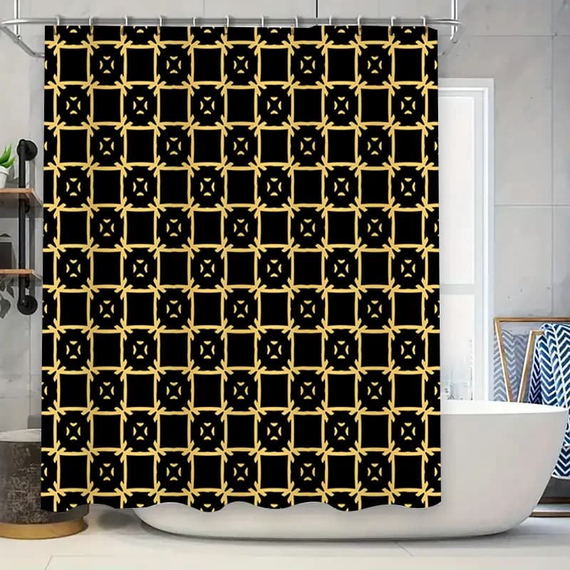 Tenda da doccia geometrica in oro nero, decorazione per il bagno, tessuto impermeabile, design moderno per la casa