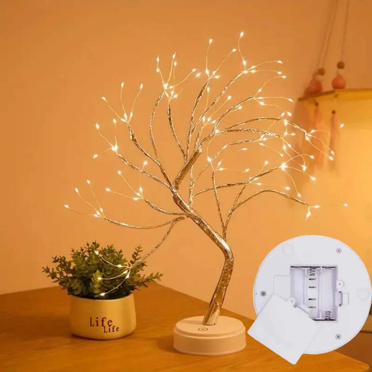 Luci per albero bianche calde da 1 pz 108 LED - Luci a corda in rame stellato alimentate tramite USB/batteria per Ramadan interno/esterno