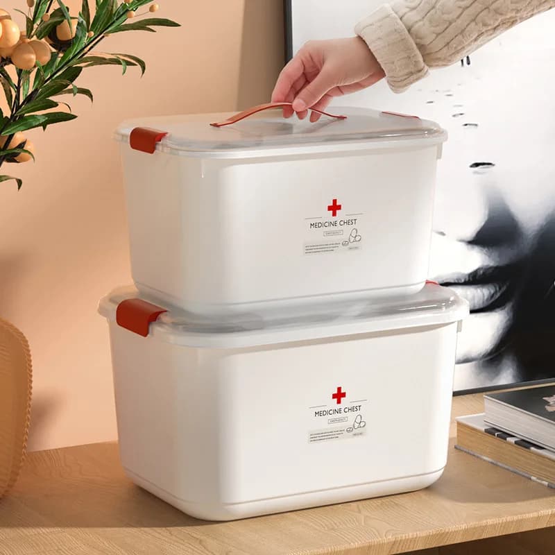 Plastic Handheld Double Layer Medical First Aid Kit Home Use Storage Box Household Organizer Small Medicine Box Portable Design