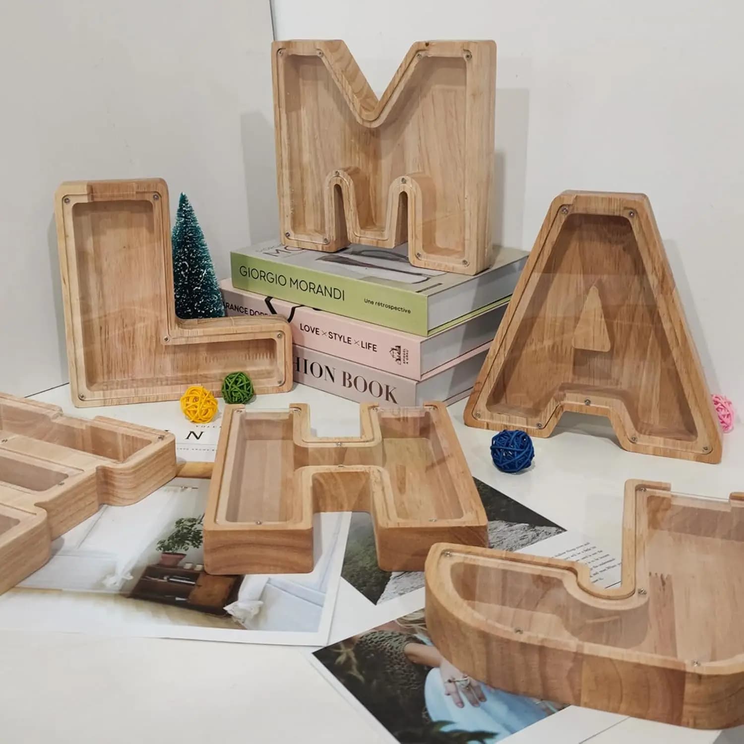 Personalized Children's Saver with Letter A-Z, Transparent Wood Saver, Creative Decoration, Money Container, Gift