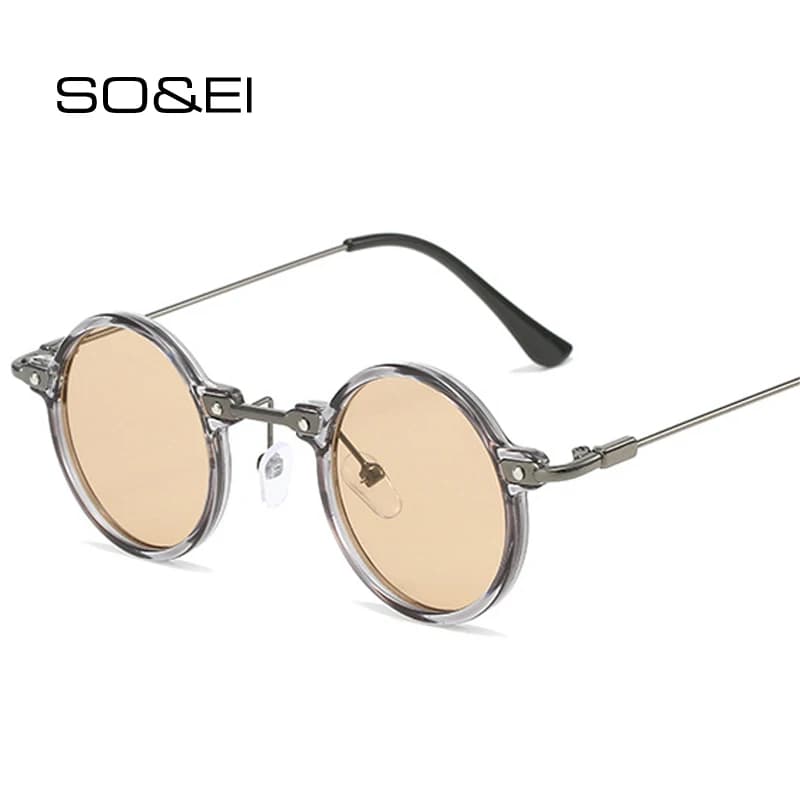 SO&EI Retro Steampunk Piccoli Uomini Rotondi Hip Hop Occhiali Da Sole Moda Donna Trasparente Oceano Lenti Shades UV400 Occhiali Femminili Telaio