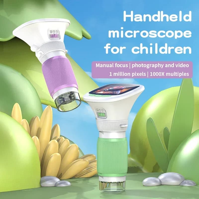 Microscopio Digitale Portatile per Bambini 2-in-1 con Lente d'Ingrandimento per Esploratori