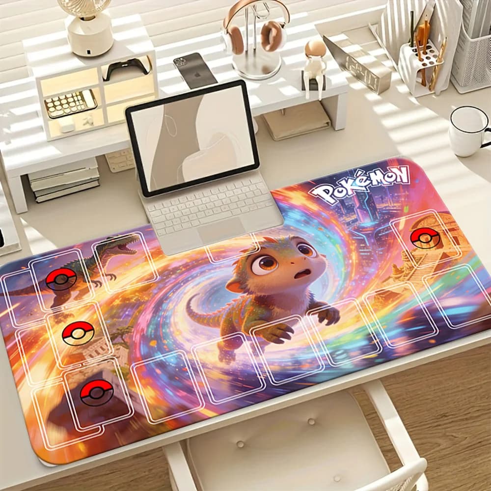 Tappetino da Gioco Pokemon TCG, Grande Tappetino per Mouse con Zone per Carte, Tappetino Antiscivolo per Giochi di Carte Collezionabili, Decorazione per Scrivania di Ufficio e Casa