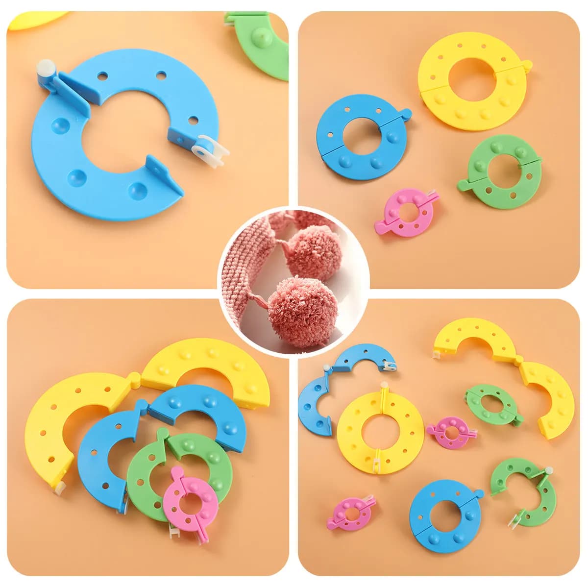 8Pcs 4 Sizes Pom Pom Maker Fluff Ball Set Easy Use DIY Craft Kit for Adults Children Yarn String Scissors Included