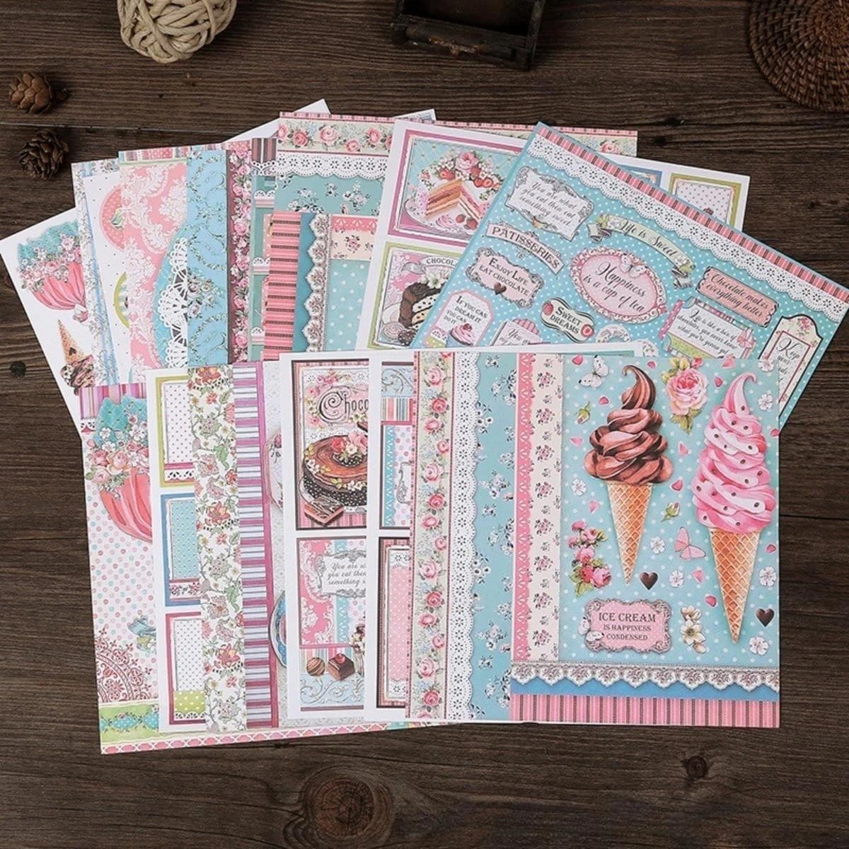 16pcs Sweet Blue European Lace Origami, Afternoon Tea Style Scrapbook, Suitable for Crafts, DIY Albums, Greeting Cards