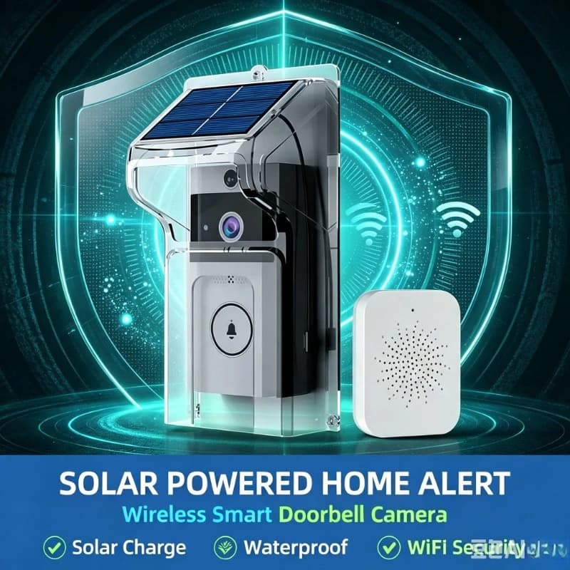 Waterproof Solar‑powered Video Intercom Peephole Cam, Wireless Doorbell for Rental House Guest Reminder