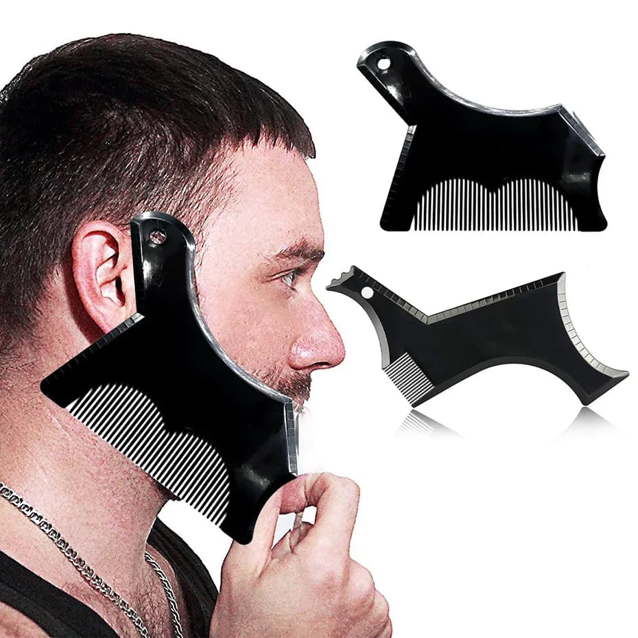 Kit 2 Pezzi: Stencil per Barba da Uomo per Linee e Simmetria, Strumento per Modellare e Stilizzare la Barba, Strumento per Rifinire e Modellare la Barba