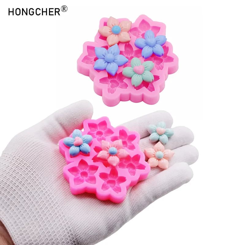 Cinque petali fiore fiore resina accessori per gioielli fai da te colla crema custodia per cellulare forcina scarpa fibbia decorazione stampo a goccia