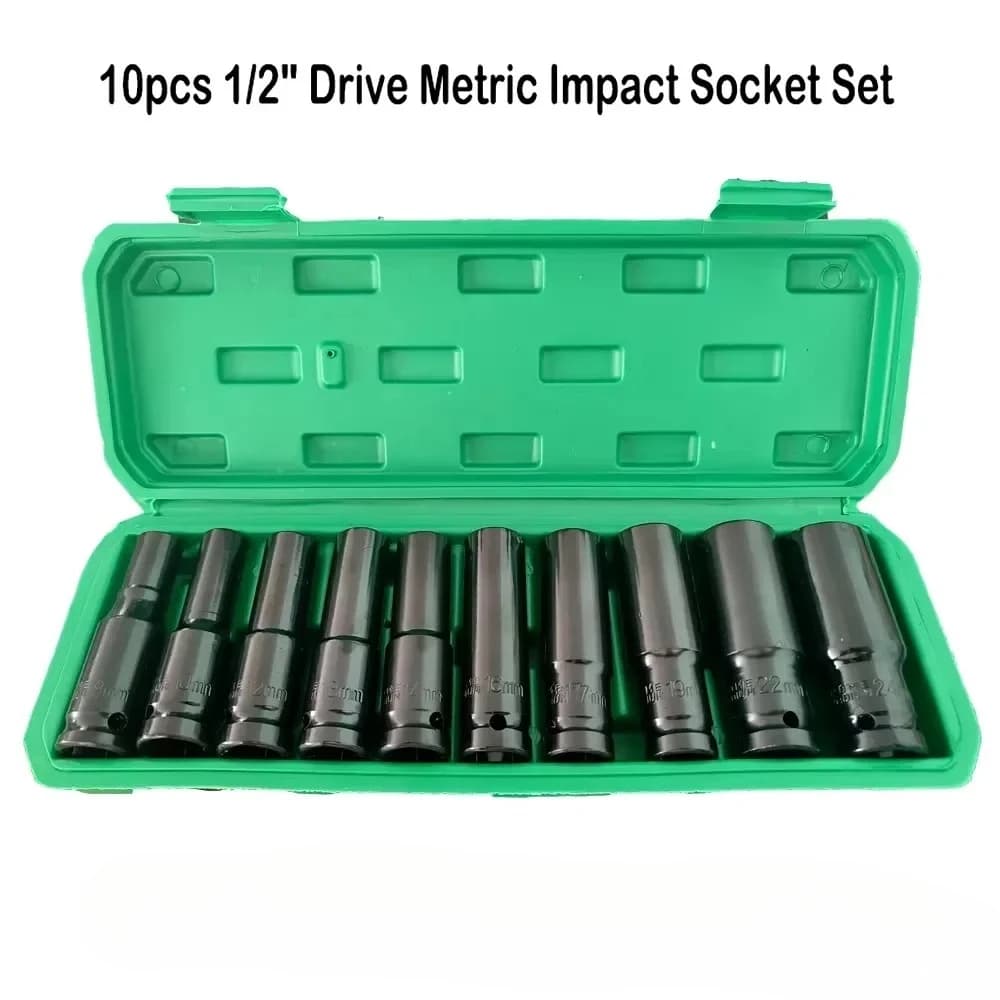 10pcs 1/2" Drive Metric Impact Socket Set Universal Socket Metric Drive Deep Socket Set Wrench for Air Pneumatic Repair Tools