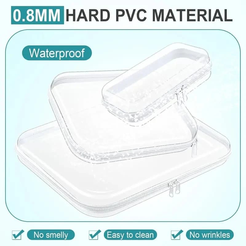 Zippered Hard Pouch Clear Stackable Bliss Bins 3 Sizes Clear PVC Storage Bags, TSA Approved Waterproof Travel Cosmetic & Toy Organizer with Dual Zipper