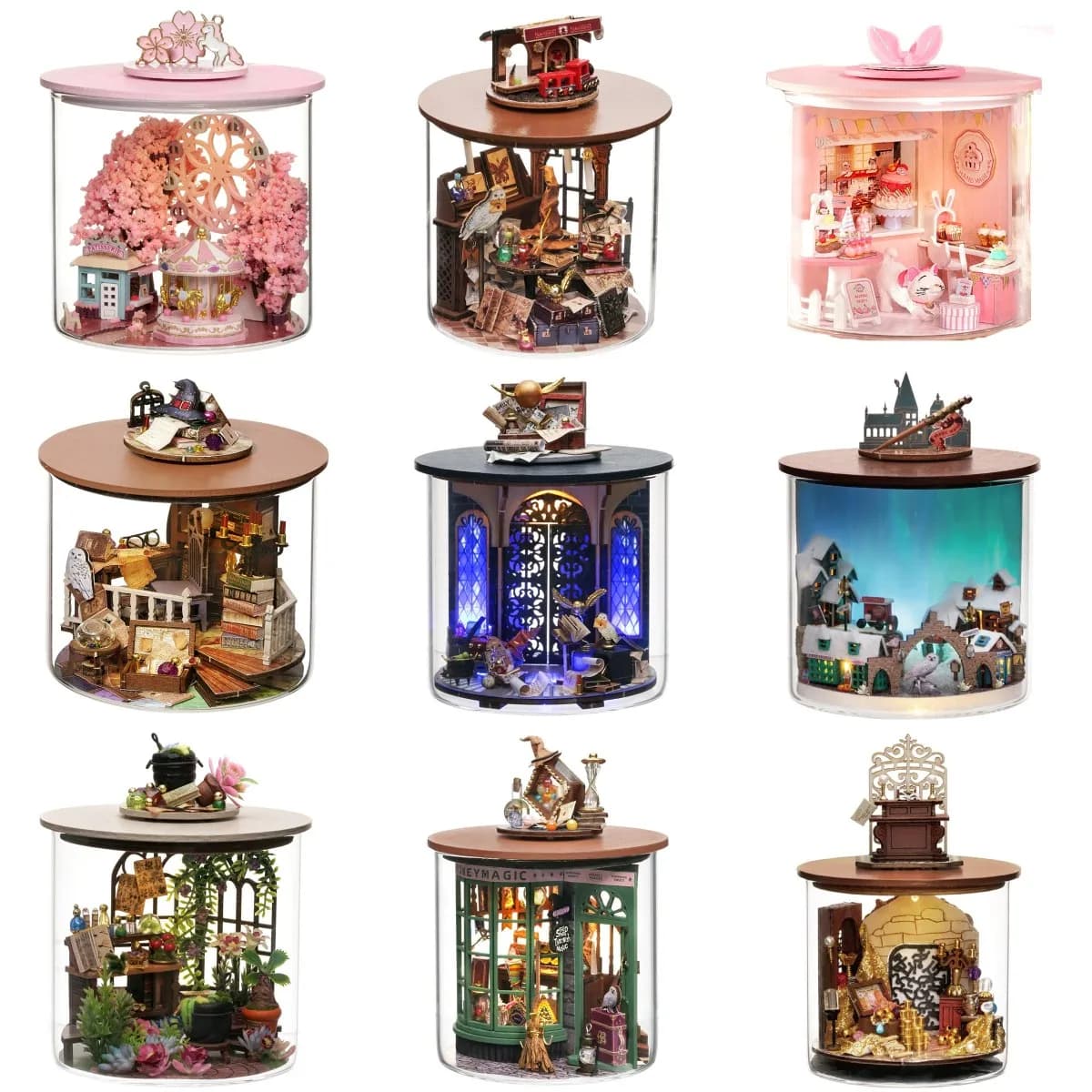 Kit modello in miniatura in legno fai-da-te Mini Bottle Room Casa Puzzle 3D Casa delle bambole magica con luci per mobili Roombox per regali di amici