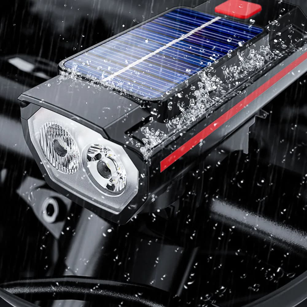 Portable Solar Bicycle Lamp Bright LED Headlight With Loud Horn Cycling Night Riding Safety Warning Light Equipment