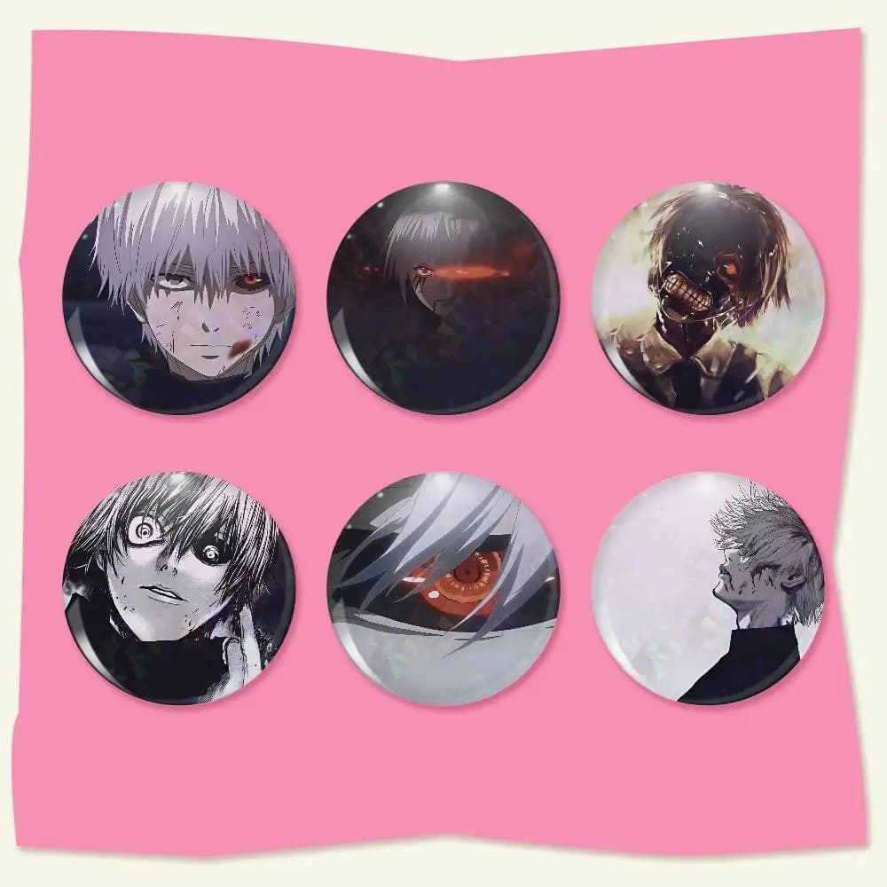 Distintivo Tokyo Ghoul Ken Kaneki su accessori per zaini Spille con icone Manga Spille rotonde per cartoni animati per regali per decorazioni per borse