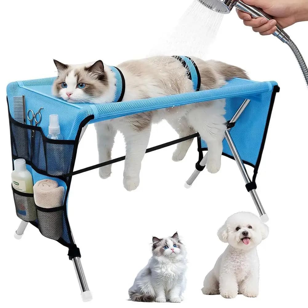 1pc Folding Pet Grooming Hammock Quick Drying with Support Frame Pet Washing Station Anti-Scratch Detachable Dog Grooming Table