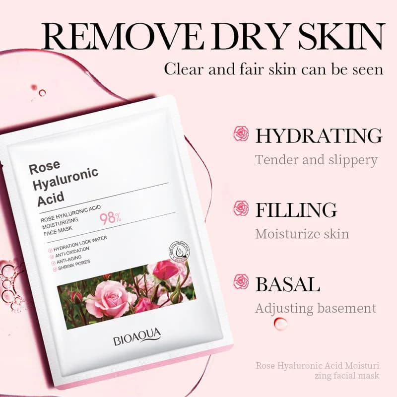 Maschera viso idratante e sbiancante all'acido ialuronico alla rosa, detergente profonda, rassodante e sbiancante, prodotto per la cura della pelle