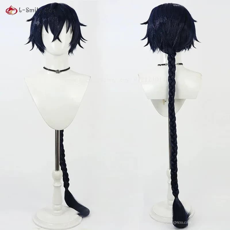 Anime Nina Hoshifuru Oukoku Parrucca Cosplay Nero/Blu Scuro 100 cm Lungo Intrecciato Treccia Parrucche Resistente Al Calore Capelli Sintetici Sett Wis