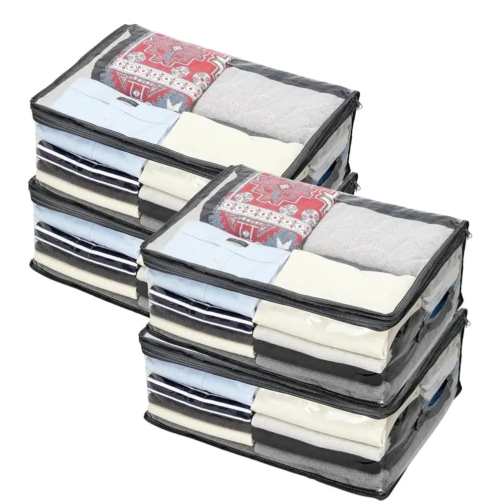 Set di 4 Sacche Trasparenti con Cerniera da 35L/9,5 Galloni in PVC, Organizzatori Pieghevoli per Vestiti, Maglioni e Lenzuola
