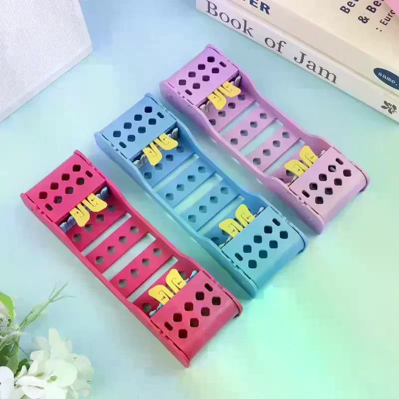 Scatola di disinfezione in plastica per strumenti dentali, custodia portaoggetti dentale per 4 supporti, cassette autoclavabili per dentisti