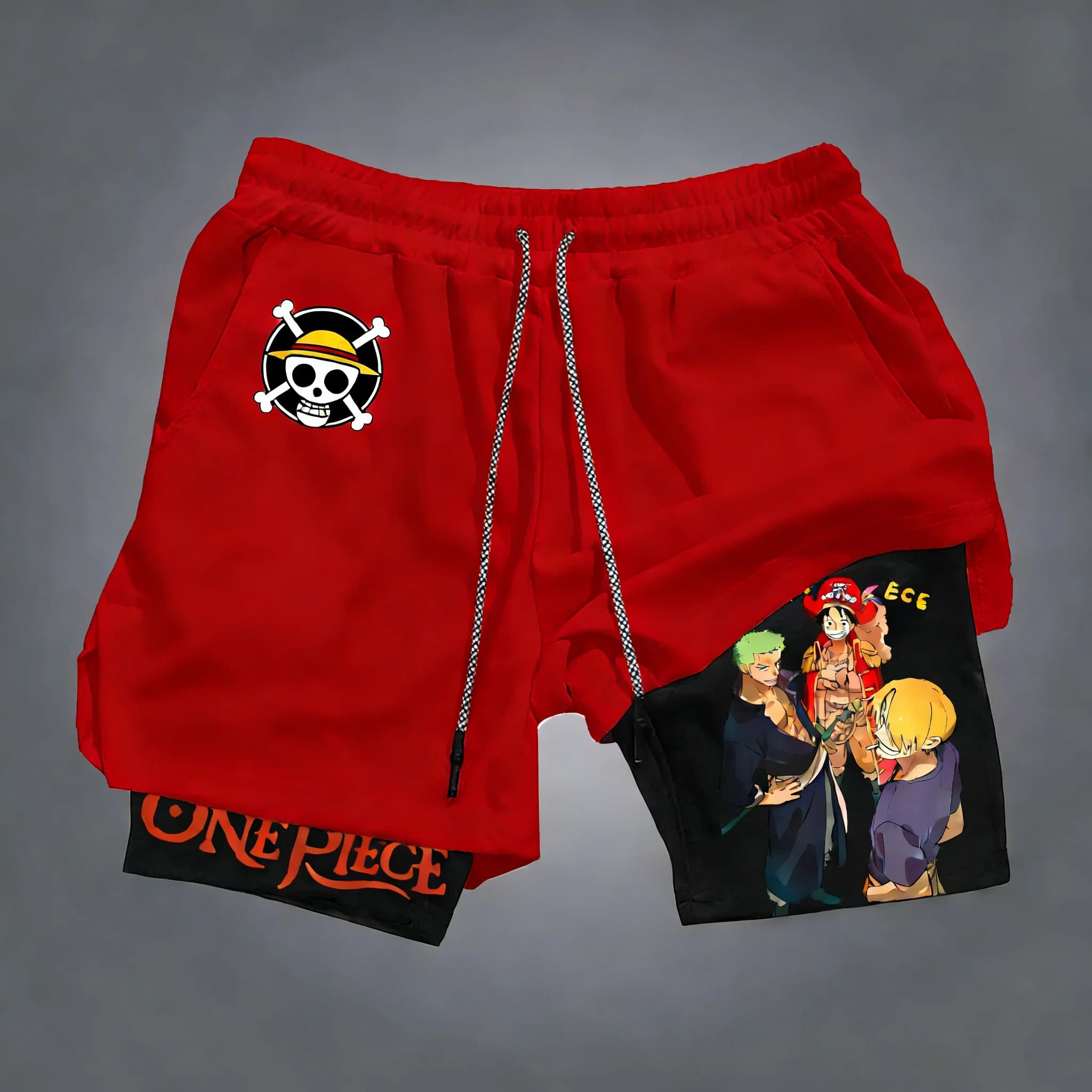 Men's Sports Shorts ONE PIECE 2-in-1 Summers 2026 New with Print Creative Souls, Breathable and Fast Drying for Football and Swimming