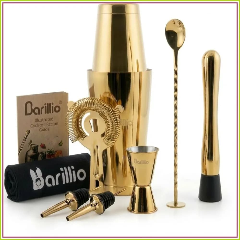 Gold Boston Shaker Set - 9-Piece Stainless Steel Cocktail Kit with Weighted Shaker, Strainer, and Mixer for Home Bartending