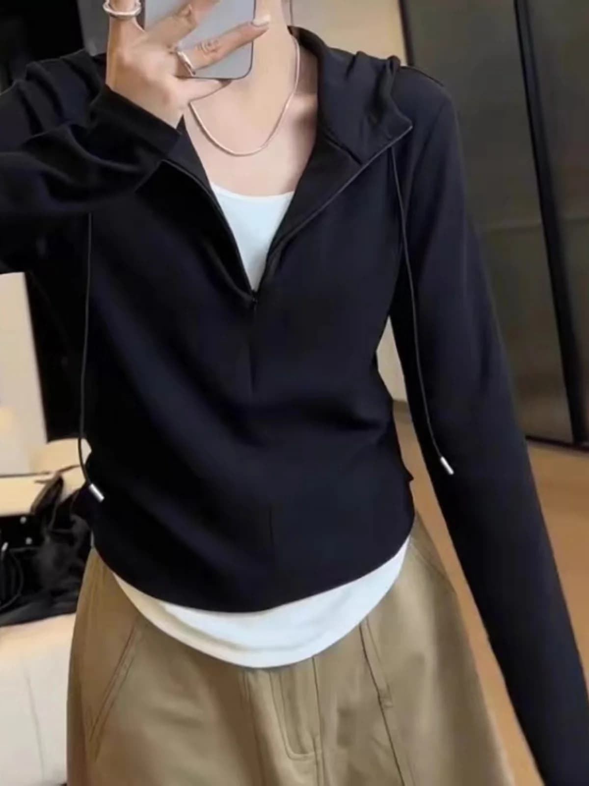 plus Size Pure Cotton Hoodie Base Shirt Women's Spring Style Slimming Meat Covering Sweatshirt Commute Style Korean Version