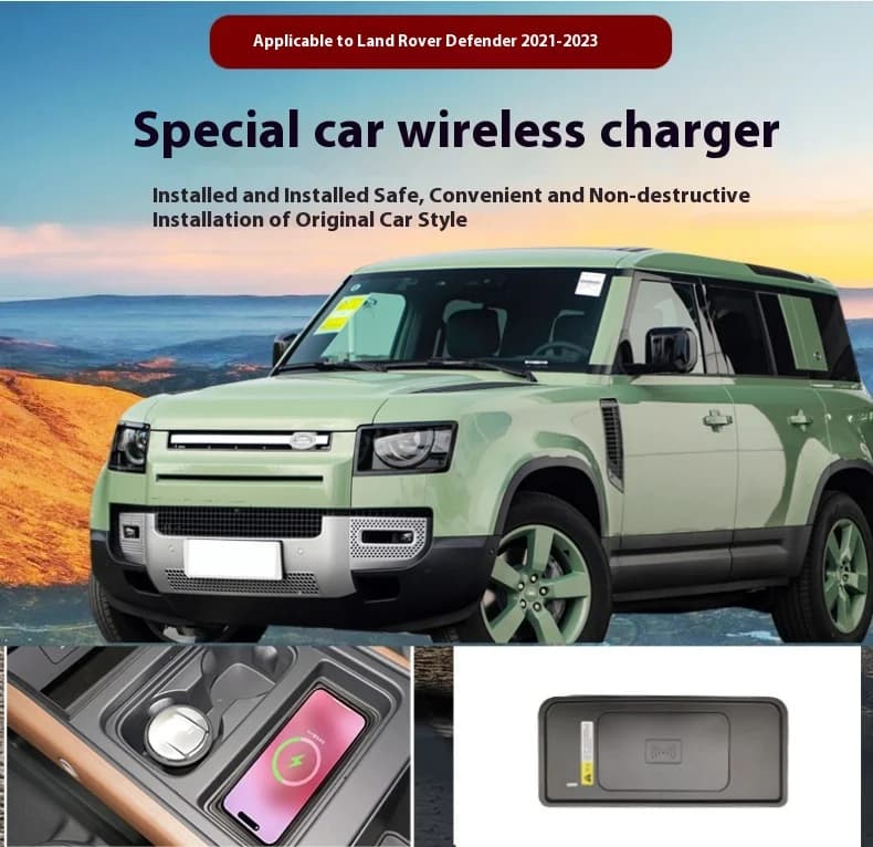 2 DIN per Land Rover Defender L663 2019-2025 Bracciolo di stoccaggio Caricatore per telefono cellulare wireless QI 18W Magsafe Pannello di ricarica veloce