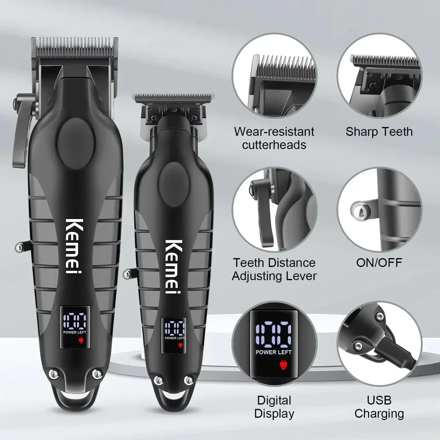 Electric Shaver Kemei KM-2290 KM-2293 KM-T95 with LCD Display, Professional Haircuts for Men, New Cutting Machine