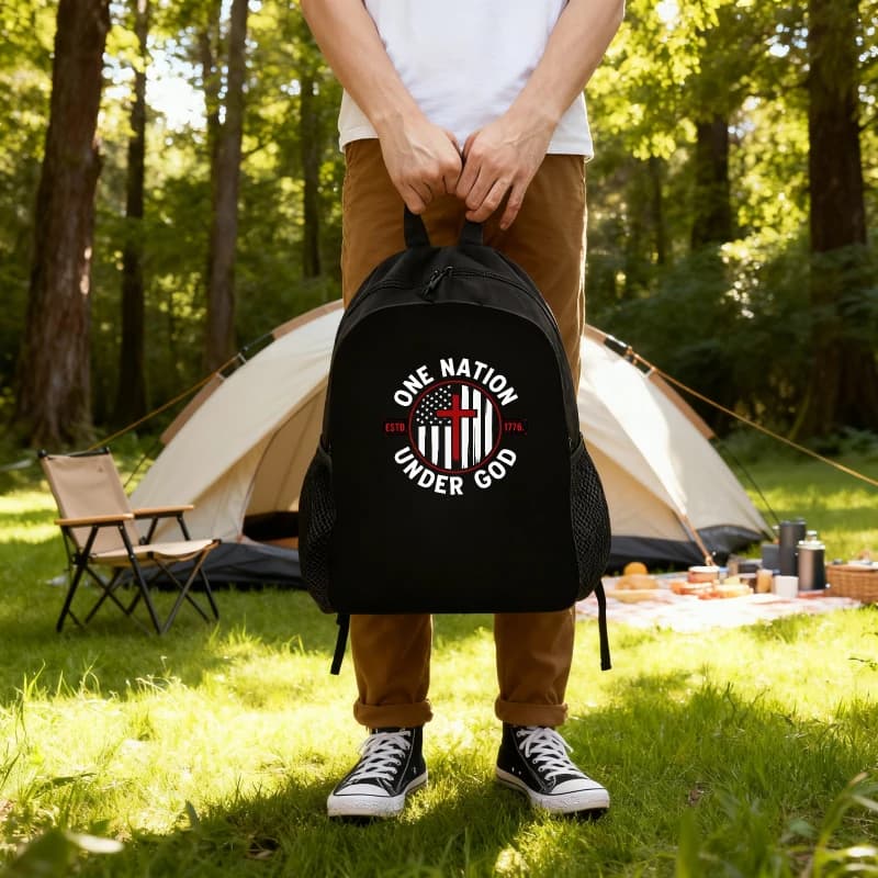 Women's College Backpacks Featuring'One Nation under God' Design, Spacious and Ideal for Photography Stylish and Comfortable for School, Travel, and Outdoor Adventures. Lightweight with Adjustable Straps, Made with Lining and Zip Closure