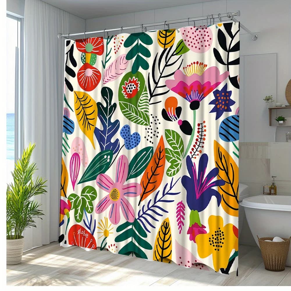Tenda da doccia floreale botanica tropicale vivace da 1 pezzo - Design ispirato alla natura con foglie e fiori artistici