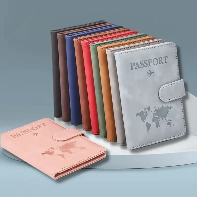 Unisex RFID Blocking Travel Passport Accessory Holder -Secure Anti-Theft Passport Organizer -Embossed World Map -Pattern Design -Travel Card Holder with Magnetic Closure, Foldable Design