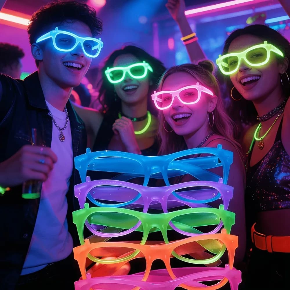 5pcs Glow in The Dark Glasses fashion colorful fun Birthday Party Light Up Glasses for Adults photography props