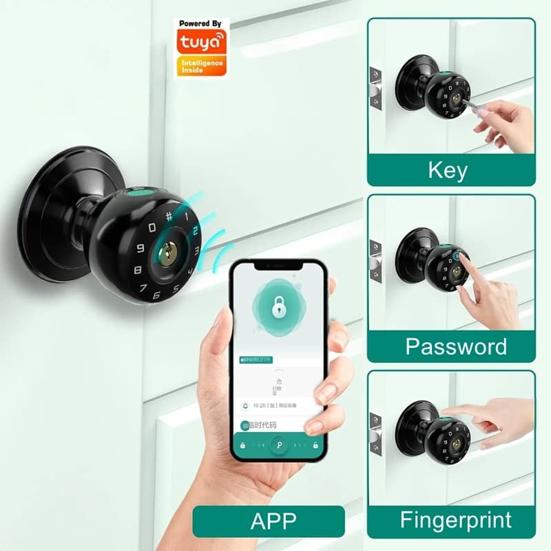 Tuya Fingerprint Smart Deadbolt Lock Password Bluetooth Electronic wood Code Ball Door Lock 35-55mm di spessore Lock