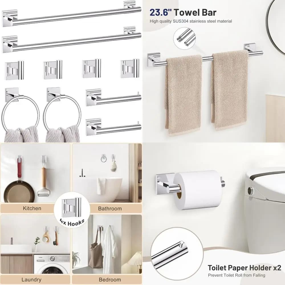 Set portasciugamani cromato lucido, ferramenta da bagno in acciaio inossidabile da 23,6 pollici, set di accessori da 10 pezzi per portasciugamani