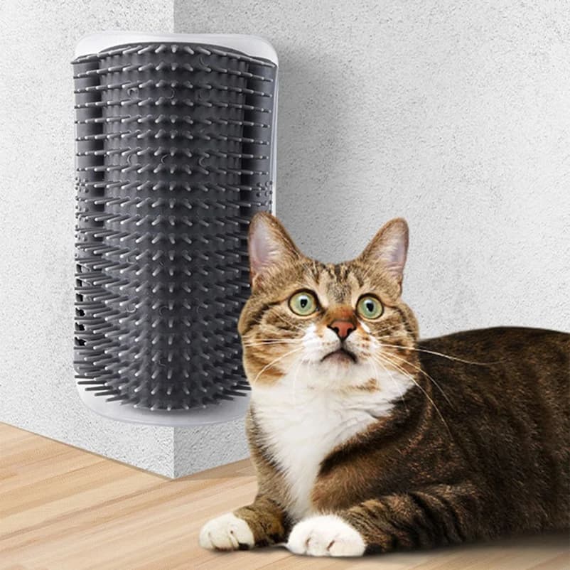 Spazzola massaggiante angolare da parete per gatti, per la toelettatura e la rimozione dei peli in eccesso, con funzione di massaggio e affilatura delle unghie, giocattolo a doppio uso