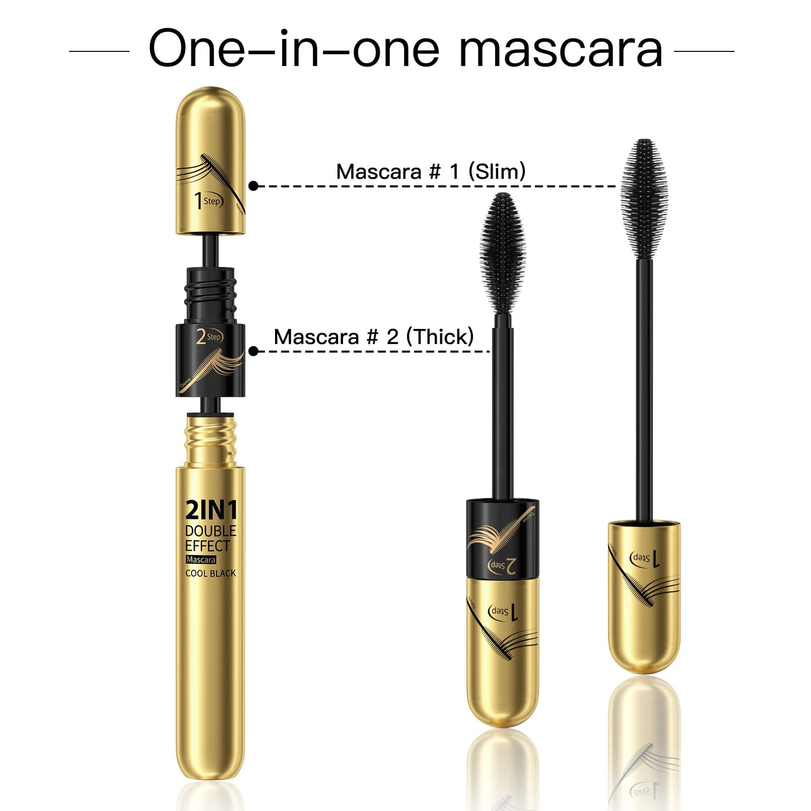 Mascara Allungante e Volumizzante 2 in 1 a Lunga Durata, Impermeabile, Anti-sbavature, Effetto 4D per Ciglia Folte e Voluminose