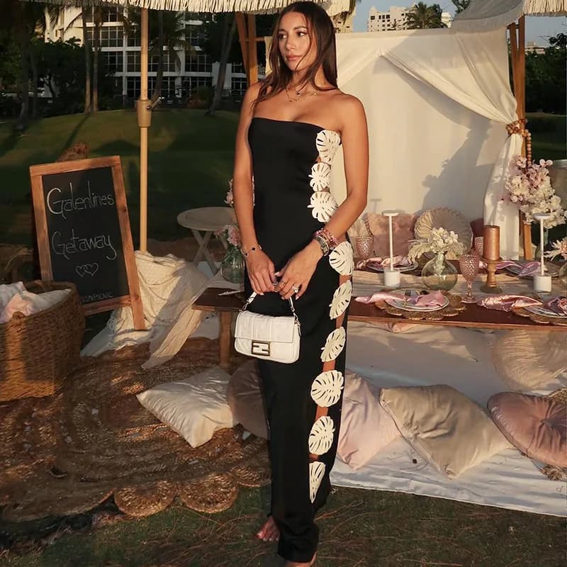 Costume da bagno intero con top a tubo bianco e nero alla moda 2025 con costume da bagno intero da donna con giunture a foglie
