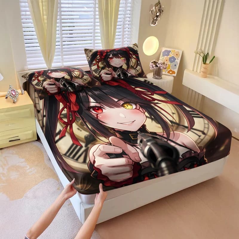Fitted Sheet Set no fillers Tokisaki Kurumi Date A Live Anime Print for teen anime fans bedroom daily bedding use
