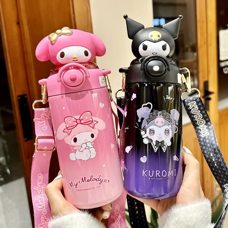 Thermal Bottle Sanrio 600ml New Hello Kitty Cinnamoroll SS316 Insulated Cup 3D Kuromi Alien with Cannuccia Thermos Gift