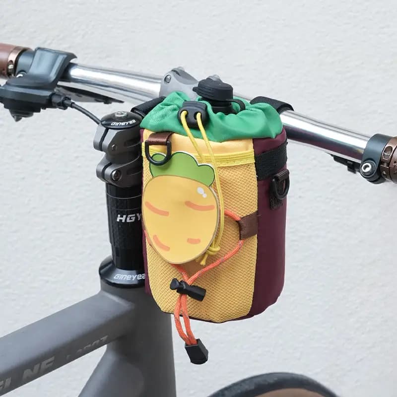 Custodia per bottiglia anteriore da ciclismo Borsa per manubrio per bicicletta Gabbia per bottiglia d'acqua con coulisse Gabbia per tazza per bevande Borsa per bicicletta carina
