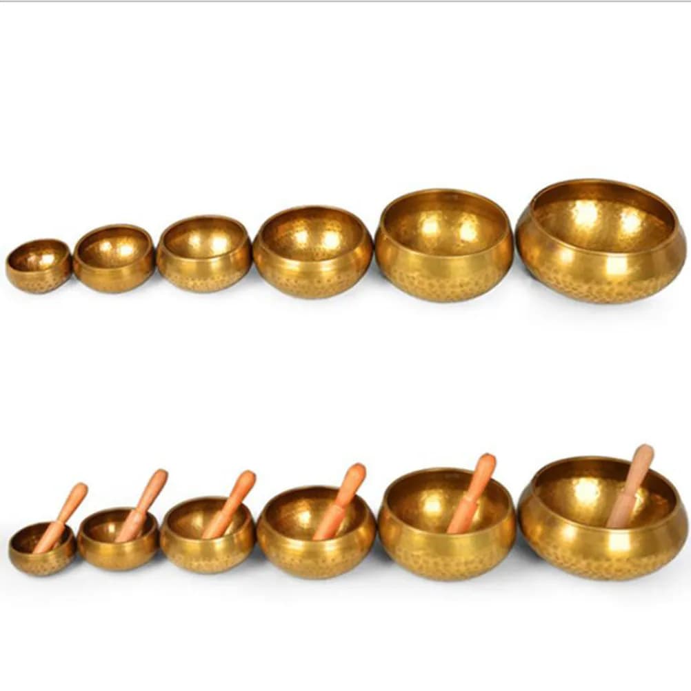 Manual Tapping Tibetan Singing Bowl 14.5x14.5x7.5cm Nepal Craft Gold Color Relaxation Meditation Yoga Sound Healing