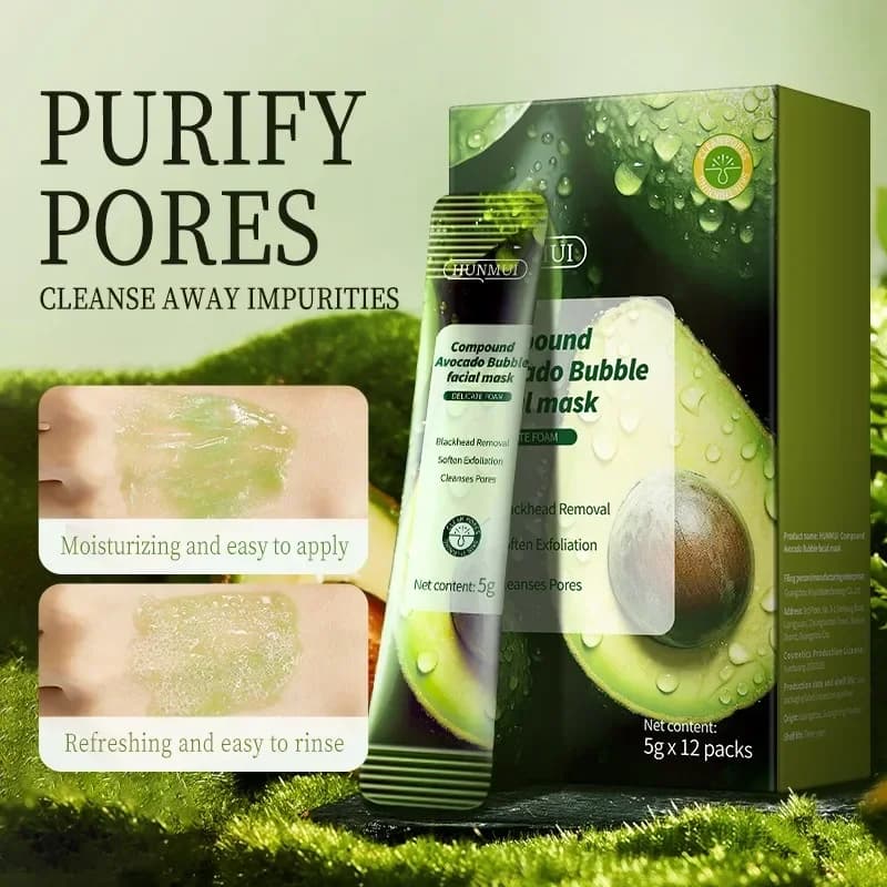 Korean Avocado Bubble Face Mask – Pore Shrinking, Blackhead Removal, Acne Care, Brightening & Moisturizing Skin Care