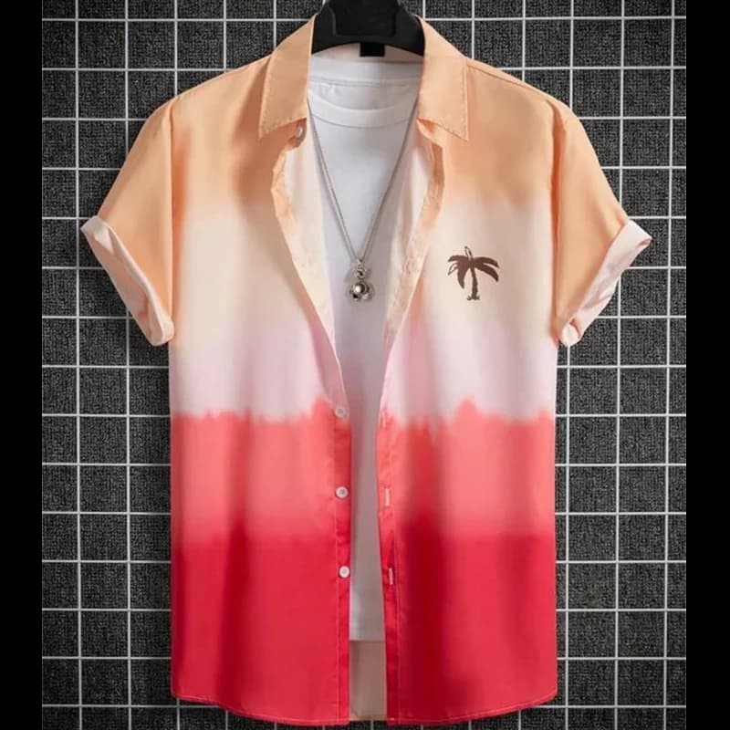 Beach Party Graphic Hawaiian Shirt For Men Color Gradient 3D Printed Aloha Shirts Summer Loose Lapel Tops Short Sleeve Blouse