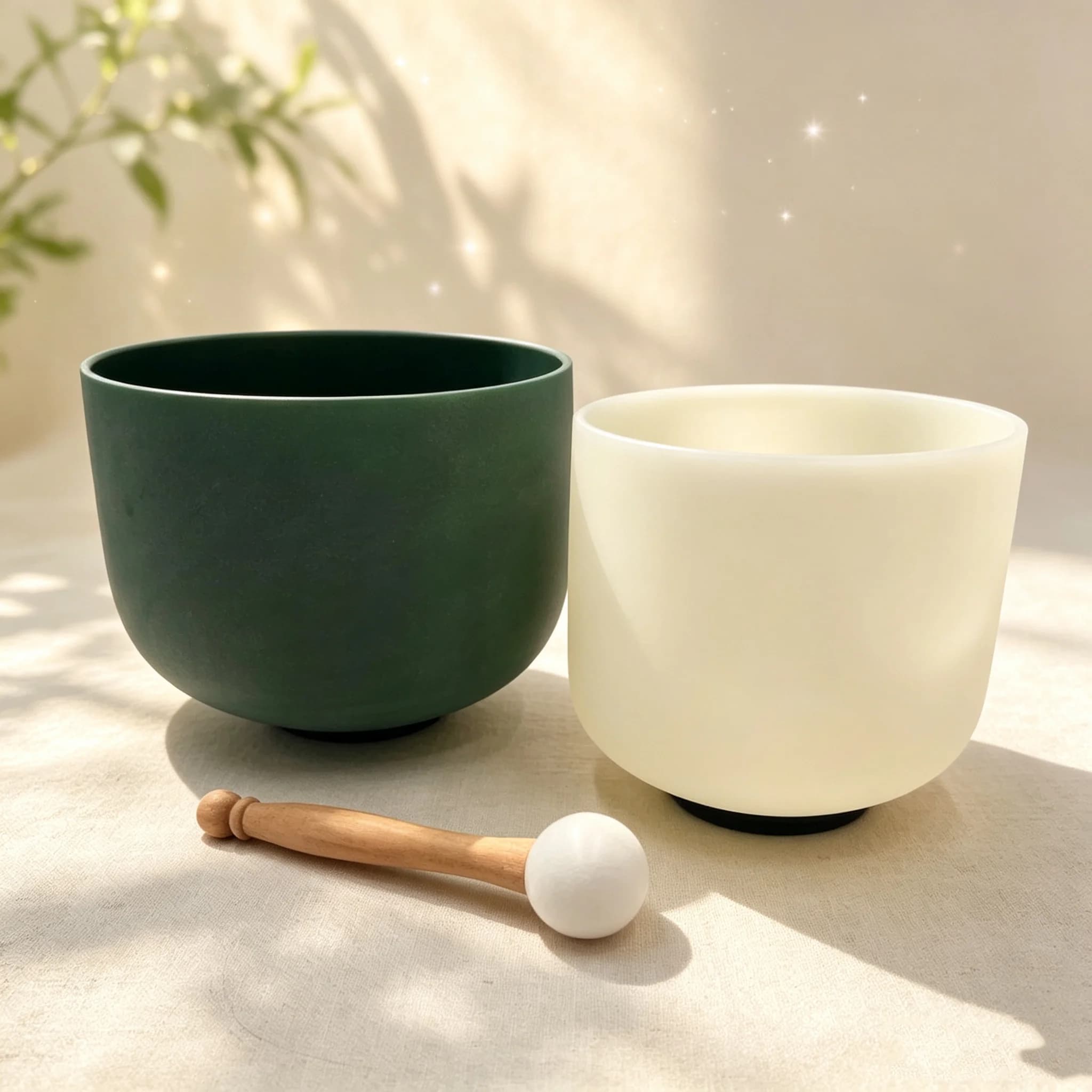 Hye-eun 8-10inch 2-piece Set of Gemstone Fused Crystal Singing Bowl 8"E Citrine 10"F Emerald Gem Crystal Sound Bowl with Bag