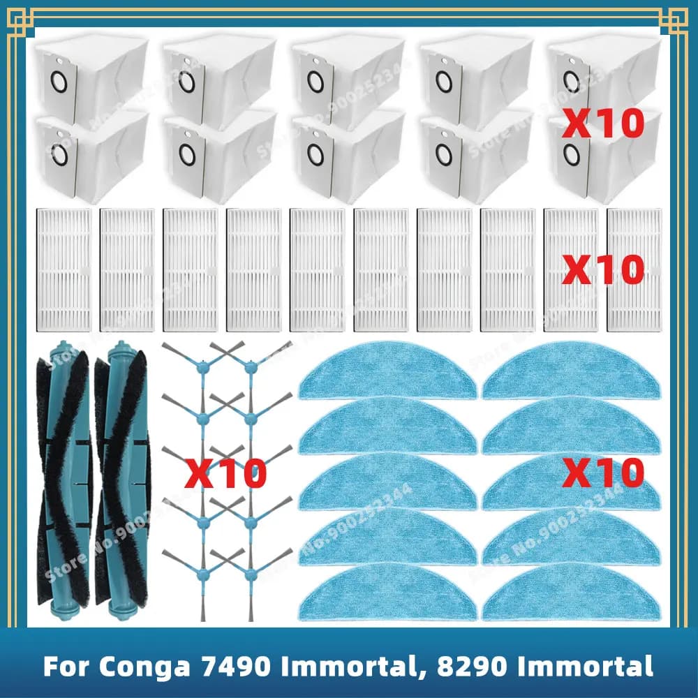 Compatible for Cecotec Conga 7490 Immortal / 8290 Immortal / Kabum Smart 900 spare parts filter accessories Mop side brush main dust bag
